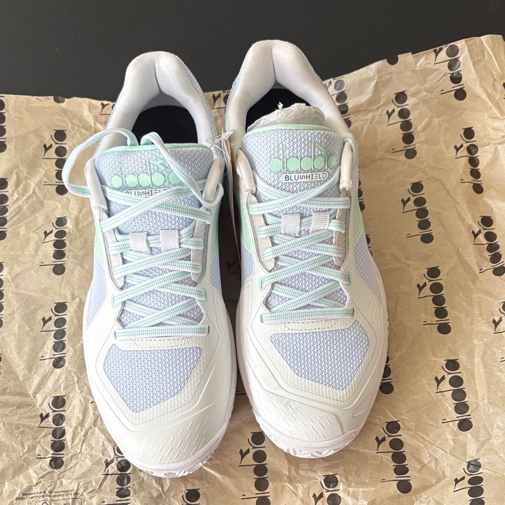 Women's White and Blue Athletic Shoes